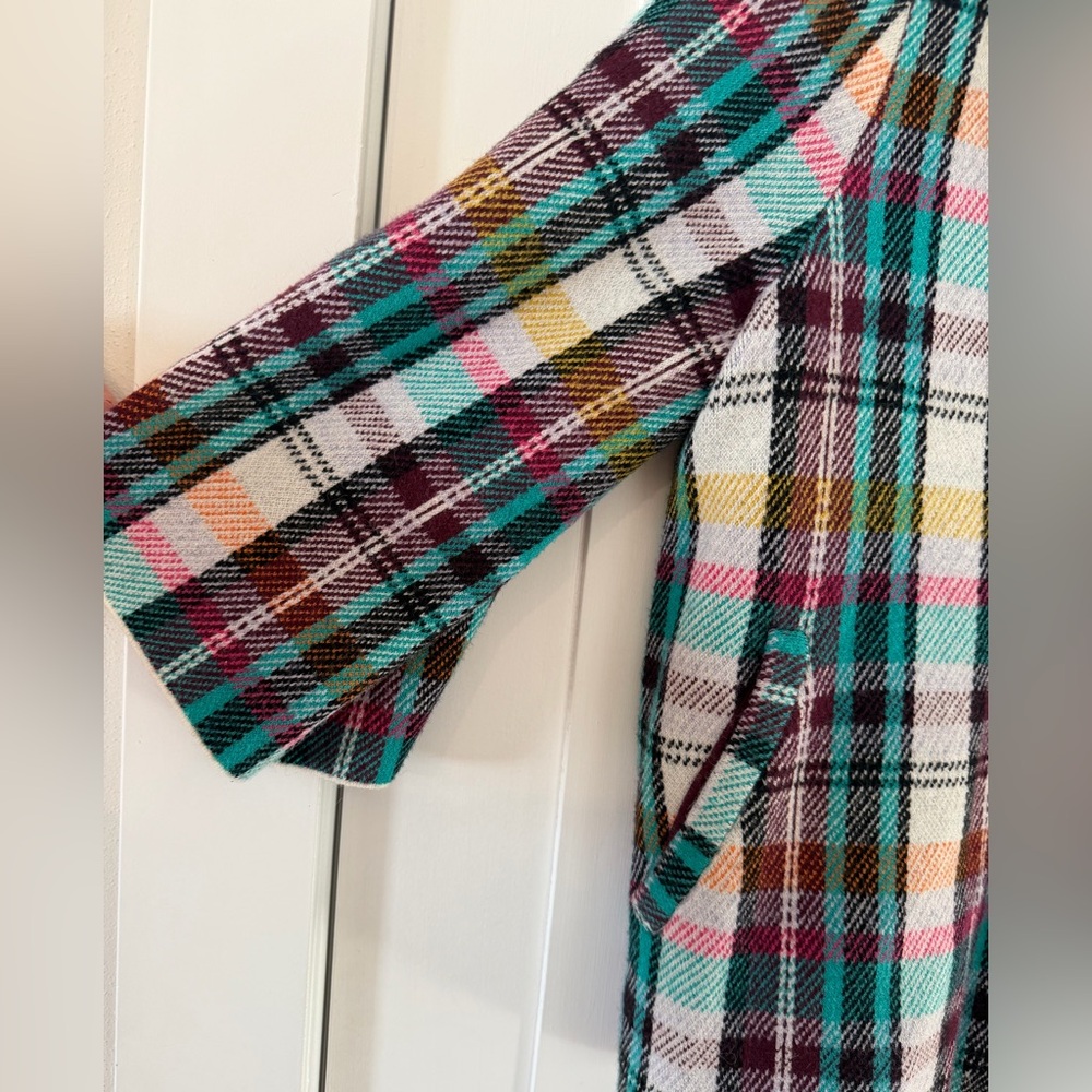 Anthropologie Rosetta cropped plaid Colorful Knit jacket. Three-quarter sleeve. - Picture 4 of 10